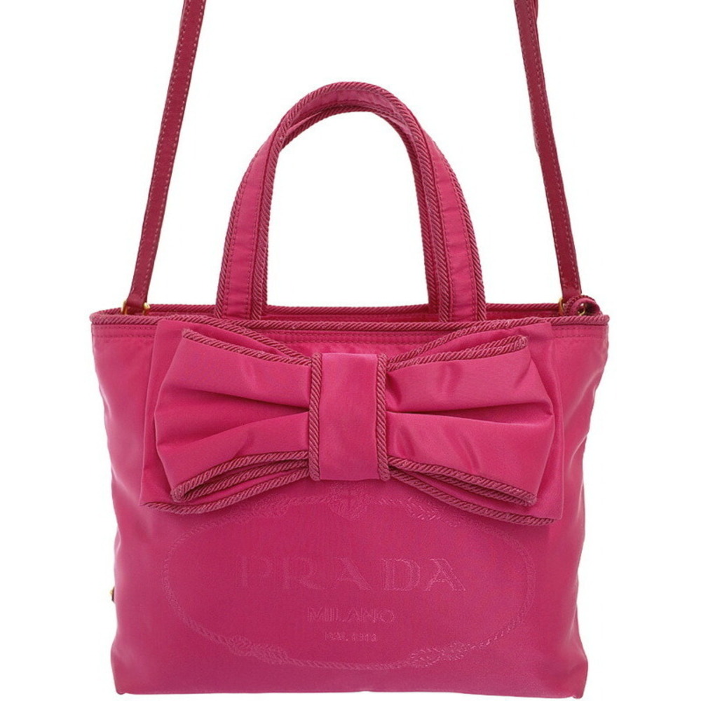 Prada Tessuto Bow Tote Shoulder Bag Pink